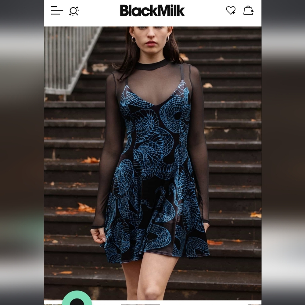 Blackmilk Venomous Blue Velvet Mini Strappy Dress Size XL Black Whimsigoth - Picture 8 of 14